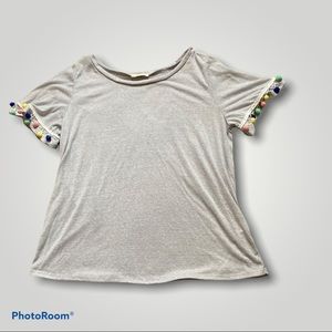 Large Acid Wash Pom Pom Tee by So Perla